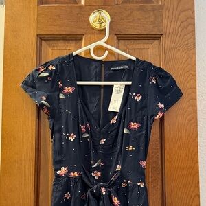 Floral Navy Dress with Pink Accents